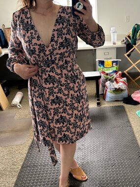 {J.Crew} Floral Wrap Knee Length Long sleeve Dress